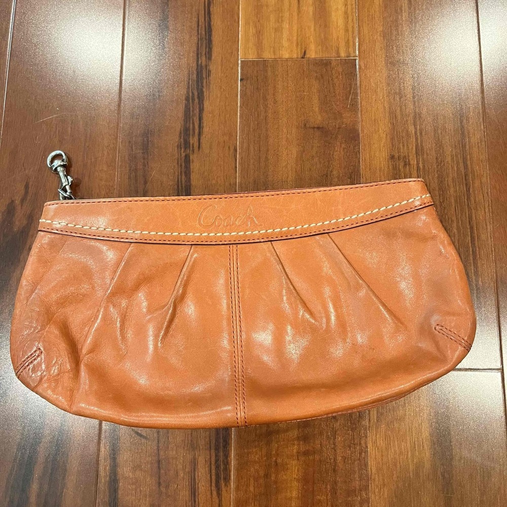 Coach Burnt Rust Orange‎ Clutch Wristlet Zip Closure Pleated Handbag Purse